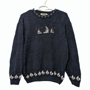 Vintage Northern Reflections Navy Sailboat Sweater Size Small